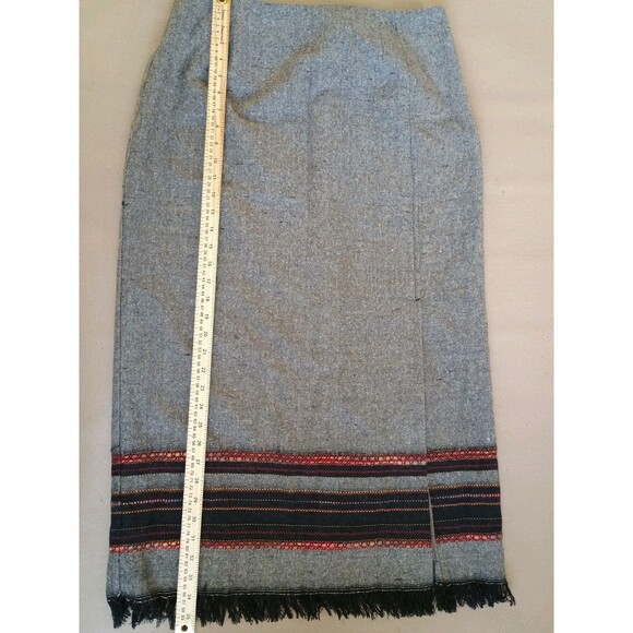 Size 12 Field Guide Wrap Wool blend Skirt Winter Embroidered Fringe Side Zipper - Picture 7 of 10